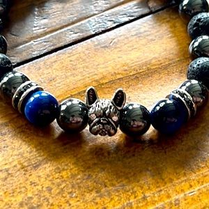 French Bulldog Lava and Hematite Bracelet